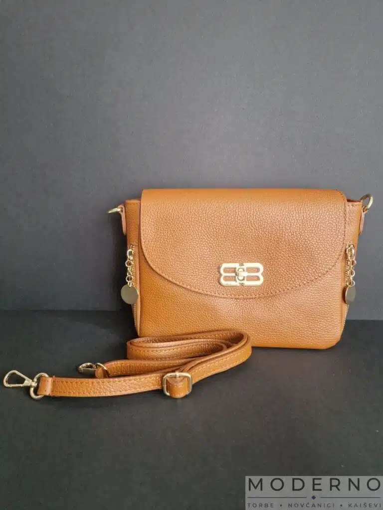 Elegantna ženska torba od prirodne kože za preko ramena Diva Braon sa kaišem – spoj luksuza i elegancije