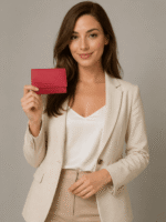 Model drži ženski novčanik od prirodne kože Aura crveni - elegantan i moderan