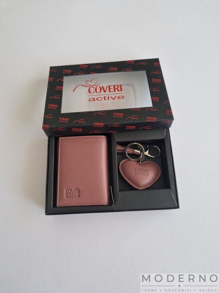 Ženski set Lana od prirodne kože – savršen poklon novčanik i privezak u Antique Pink boji