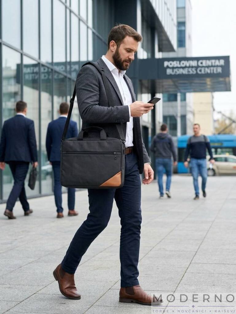 Model nosi musku torbu Henk za lap top