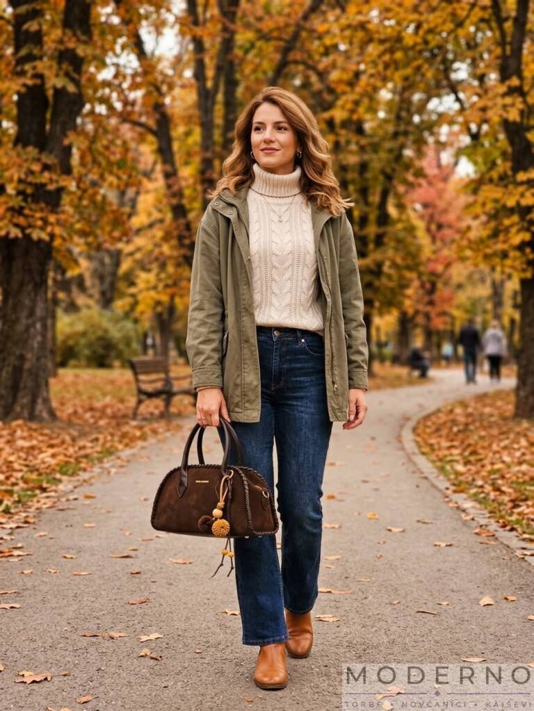 Model nosi zensku braon torbu Olivija