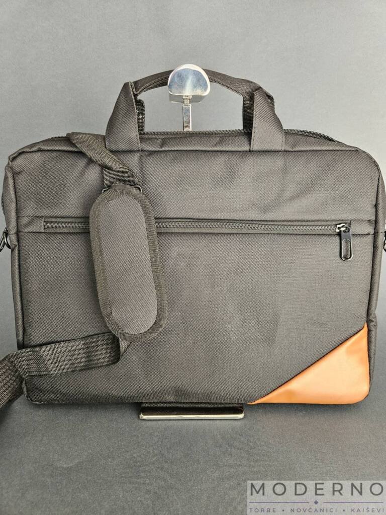 Muška torba za laptop “Henk” Crna sa braon detaljem i kaišem za preko ramena
